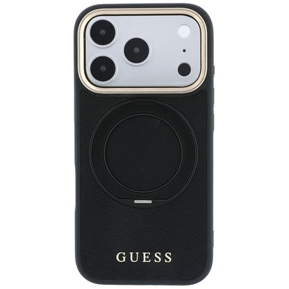MagSafe-hoesje voor Apple iPhone 18 Pro Max / 17 Pro Max, Guess, Grained Ring Stand 360 Classic, zwart