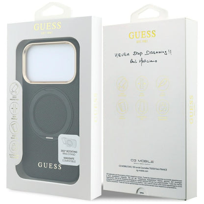 MagSafe-hoesje voor Apple iPhone 18 Pro Max / 17 Pro Max, Guess, Grained Ring Stand 360 Classic, zwart
