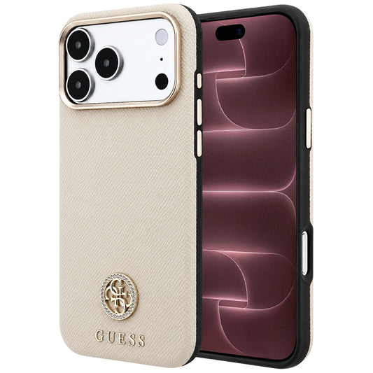 MagSafe-hoesje voor Apple iPhone 18 Pro Max / 17 Pro Max, Guess, Korrelige Ronde Strass Logo, Beige