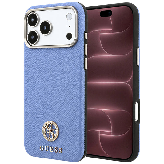 MagSafe-hoesje voor Apple iPhone 18 Pro Max / 17 Pro Max, Guess, Gegranuleerd Rond Strass-logo, Blauw