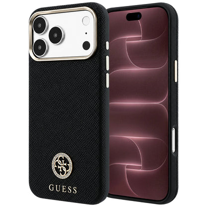 MagSafe-hoesje voor Apple iPhone 18 Pro Max / 17 Pro Max, Guess, Korrelige Ronde Strass Logo, Zwart