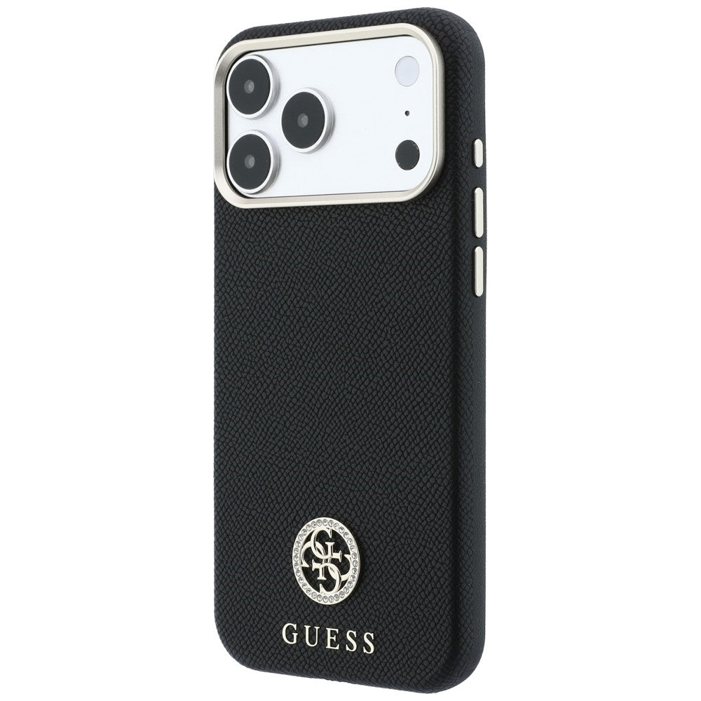 MagSafe-hoesje voor Apple iPhone 18 Pro Max / 17 Pro Max, Guess, Korrelige Ronde Strass Logo, Zwart