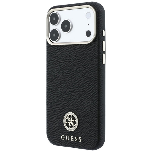 MagSafe-hoesje voor Apple iPhone 18 Pro Max / 17 Pro Max, Guess, Korrelige Ronde Strass Logo, Zwart