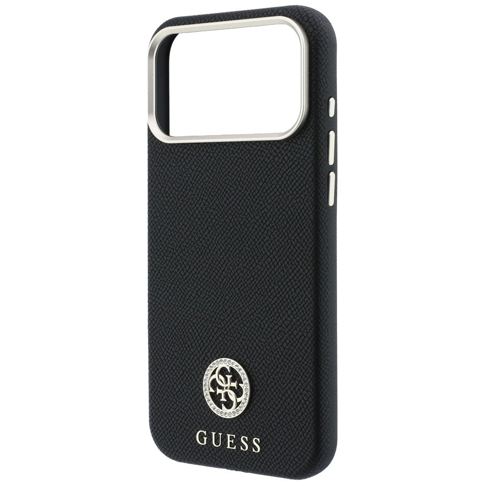 MagSafe-hoesje voor Apple iPhone 18 Pro Max / 17 Pro Max, Guess, Korrelige Ronde Strass Logo, Zwart