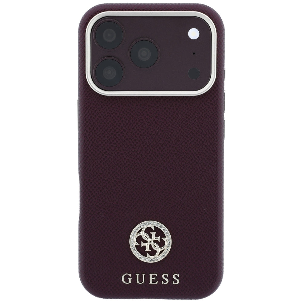 MagSafe-hoesje voor Apple iPhone 18 Pro Max / 17 Pro Max, Guess, Korrelige Ronde Strass Logo, Wijnrood