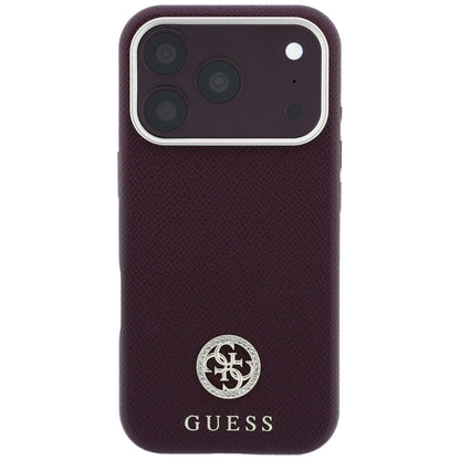 MagSafe-hoesje voor Apple iPhone 18 Pro Max / 17 Pro Max, Guess, Korrelige Ronde Strass Logo, Wijnrood
