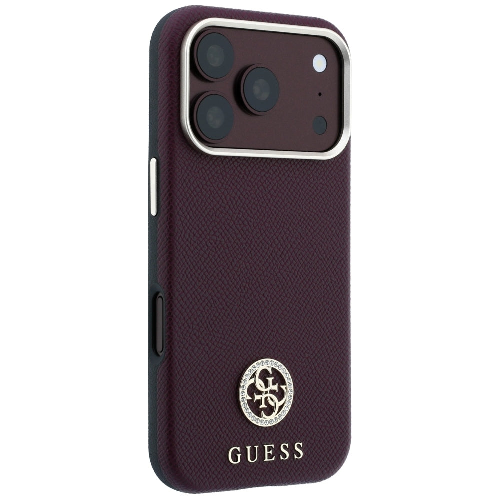 MagSafe-hoesje voor Apple iPhone 18 Pro Max / 17 Pro Max, Guess, Korrelige Ronde Strass Logo, Wijnrood