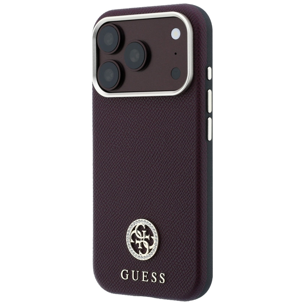 MagSafe-hoesje voor Apple iPhone 18 Pro Max / 17 Pro Max, Guess, Korrelige Ronde Strass Logo, Wijnrood