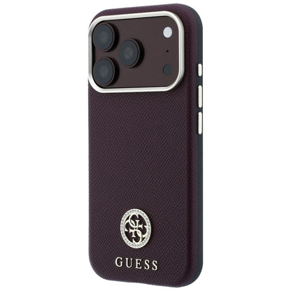 MagSafe-hoesje voor Apple iPhone 18 Pro Max / 17 Pro Max, Guess, Korrelige Ronde Strass Logo, Wijnrood