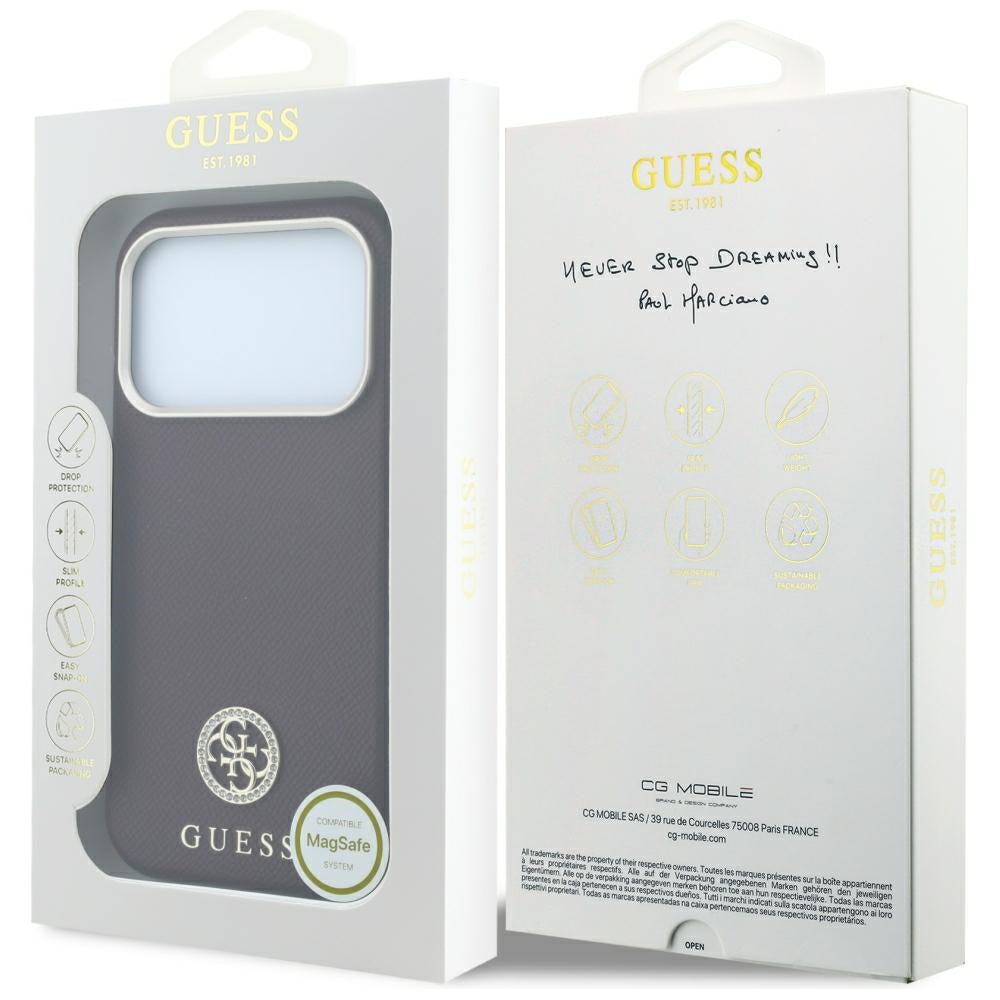 MagSafe-hoesje voor Apple iPhone 18 Pro Max / 17 Pro Max, Guess, Korrelige Ronde Strass Logo, Wijnrood