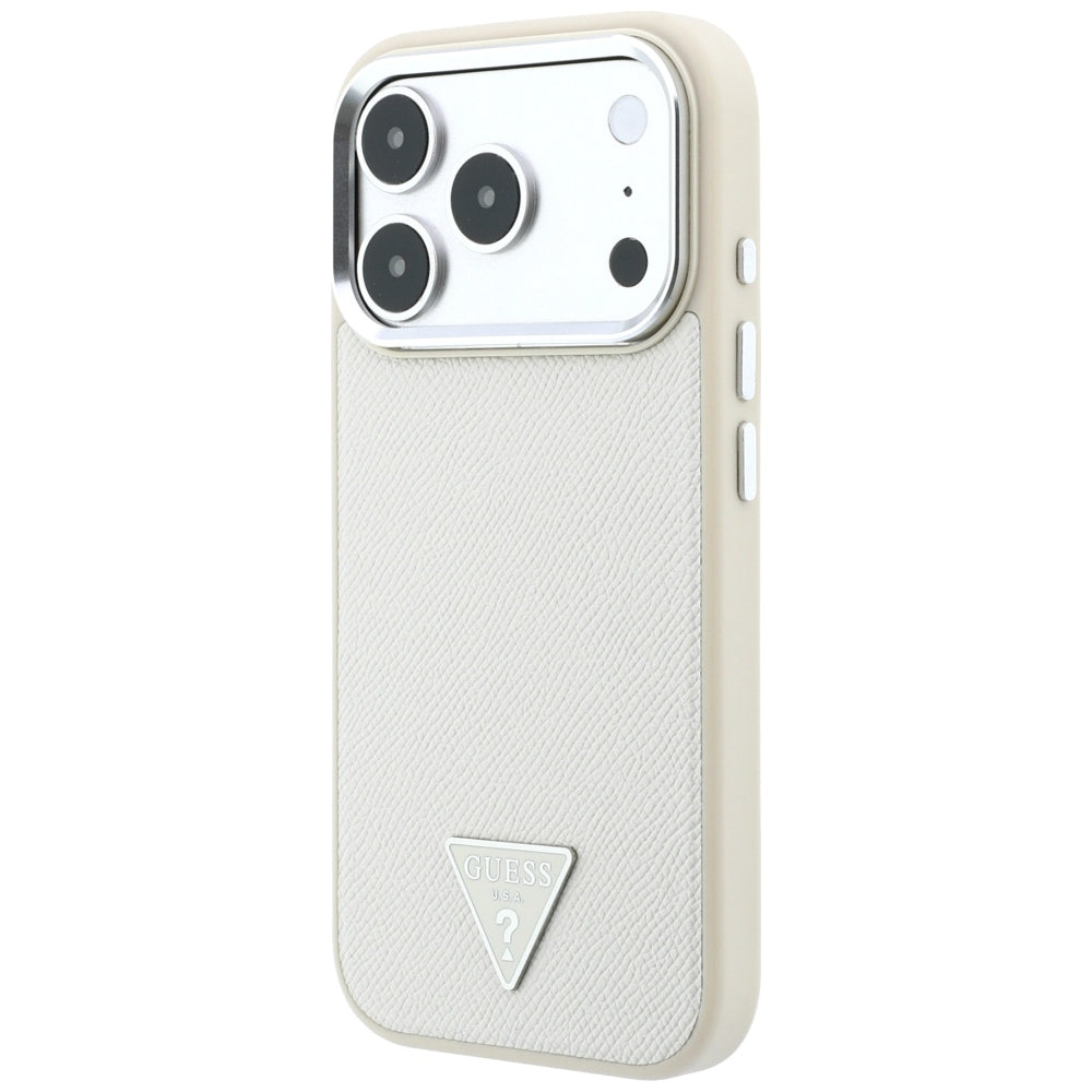 MagSafe-hoesje voor Apple iPhone 18 Pro Max / 17 Pro Max, Guess, Gegranuleerd Driehoek Logo, Beige