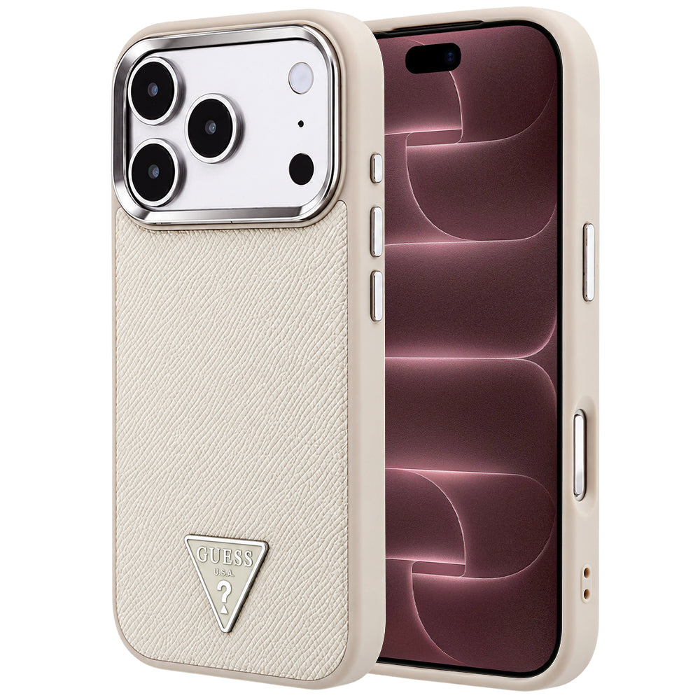MagSafe-hoesje voor Apple iPhone 18 Pro Max / 17 Pro Max, Guess, Gegranuleerd Driehoek Logo, Beige