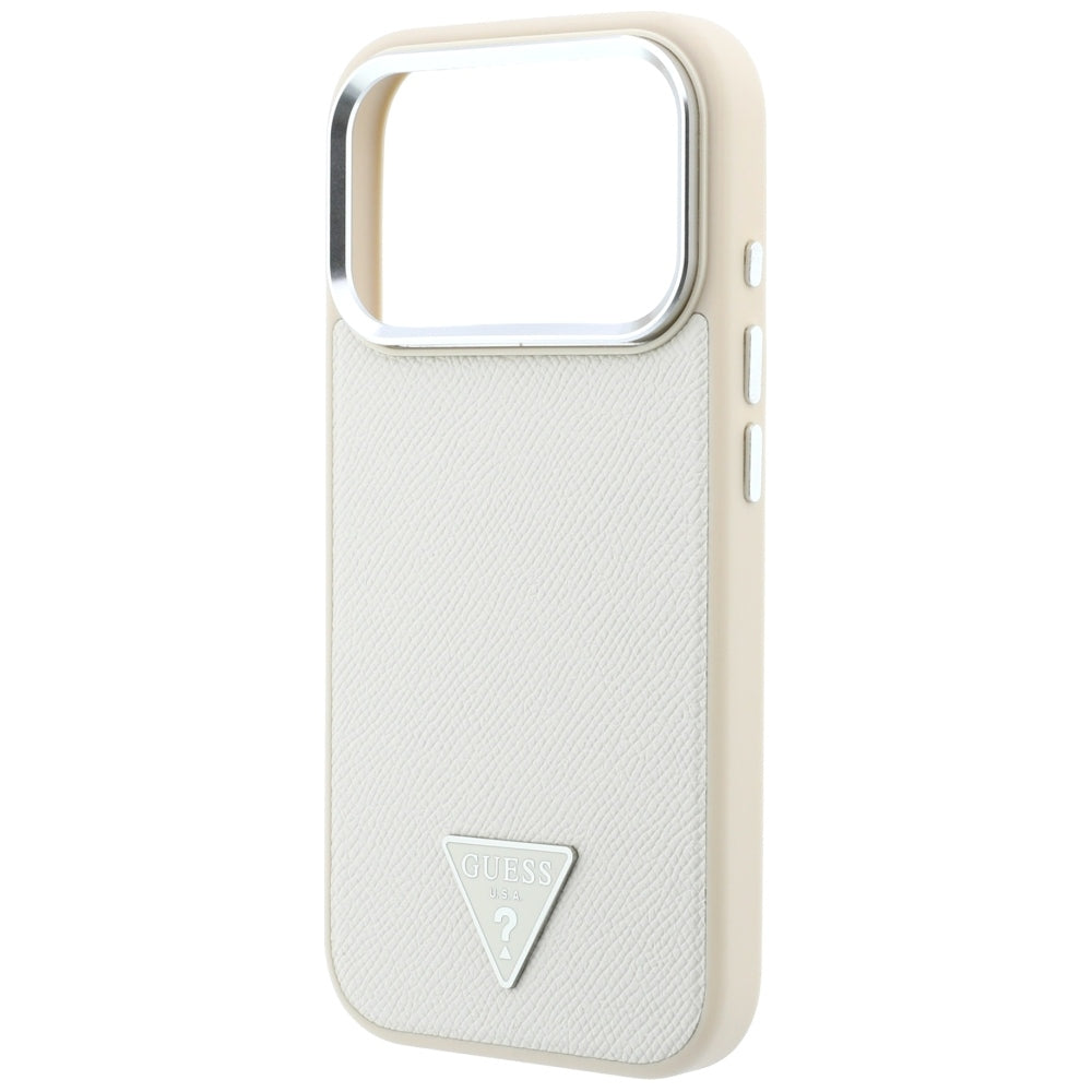 MagSafe-hoesje voor Apple iPhone 18 Pro Max / 17 Pro Max, Guess, Gegranuleerd Driehoek Logo, Beige