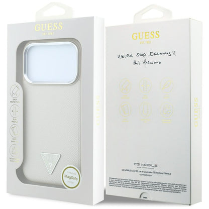 MagSafe-hoesje voor Apple iPhone 18 Pro Max / 17 Pro Max, Guess, Gegranuleerd Driehoek Logo, Beige