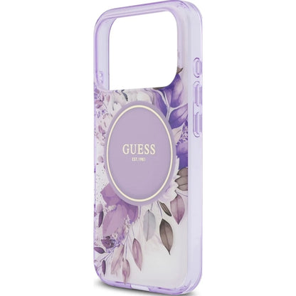 MagSafe-hoesje voor Apple iPhone 18 Pro Max / 17 Pro Max, Guess, IML Flowers with Pearl Strap, paars