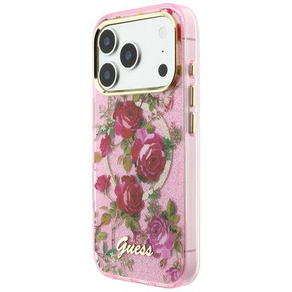 MagSafe-hoesje voor Apple iPhone 18 Pro Max / 17 Pro Max, Guess, IML Glitter Blossom Roses, roze
