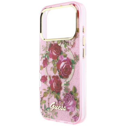 MagSafe-hoesje voor Apple iPhone 18 Pro Max / 17 Pro Max, Guess, IML Glitter Blossom Roses, roze