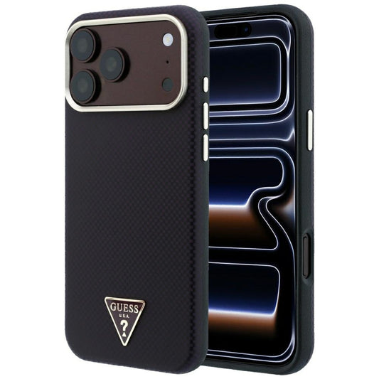 MagSafe-hoesje voor Apple iPhone 18 Pro Max / 17 Pro Max, Guess, Kevlar Driehoek Logo, Bordeaux
