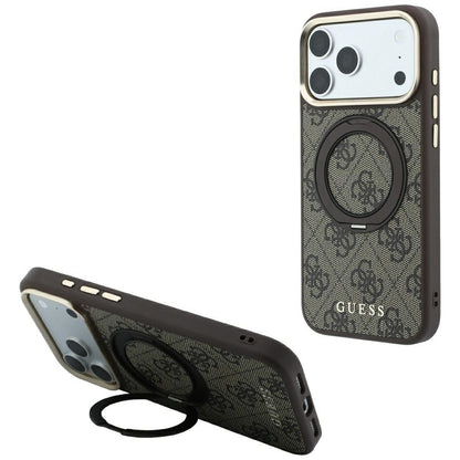 MagSafe-hoes voor Apple iPhone 18 Pro Max / 17 Pro Max, Guess, Ring Stand 360 4G Classic Logo, Bruin