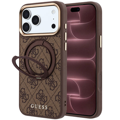 MagSafe-hoes voor Apple iPhone 18 Pro Max / 17 Pro Max, Guess, Ring Stand 360 4G Classic Logo, Bruin