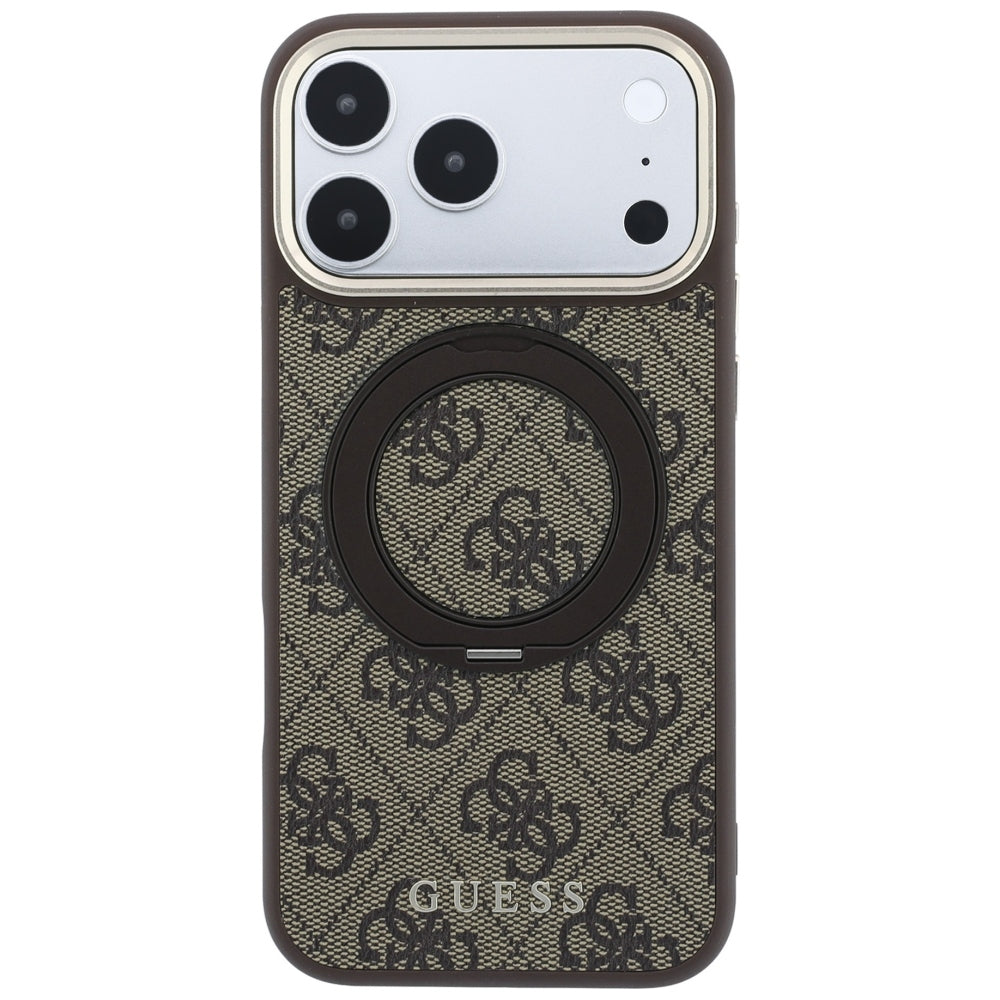 MagSafe-hoes voor Apple iPhone 18 Pro Max / 17 Pro Max, Guess, Ring Stand 360 4G Classic Logo, Bruin