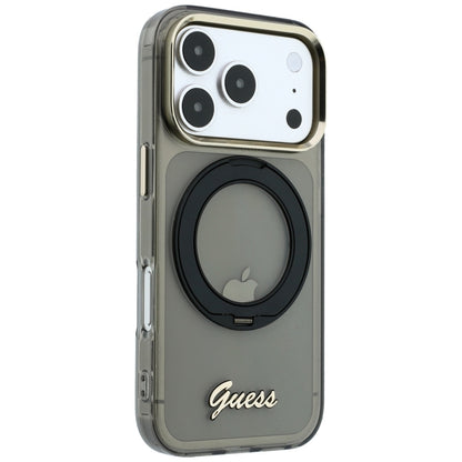 MagSafe-hoesje voor Apple iPhone 18 Pro Max / 17 Pro Max, Guess, Ring Stand Script Metaallogo, Zwart