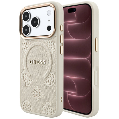 MagSafe-hoesje voor Apple iPhone 18 Pro Max / 17 Pro Max, Guess, Saffiano Peony Hot Stamp, Beige