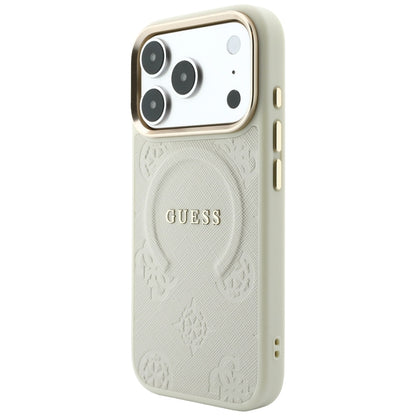 MagSafe-hoesje voor Apple iPhone 18 Pro Max / 17 Pro Max, Guess, Saffiano Peony Hot Stamp, Beige