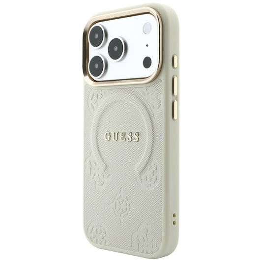 MagSafe Case for Apple iPhone 18 Pro Max / 17 Pro Max, Guess, Saffiano Peony Hot Stamp, Beige