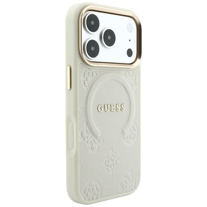 MagSafe-hoesje voor Apple iPhone 18 Pro Max / 17 Pro Max, Guess, Saffiano Peony Hot Stamp, Beige