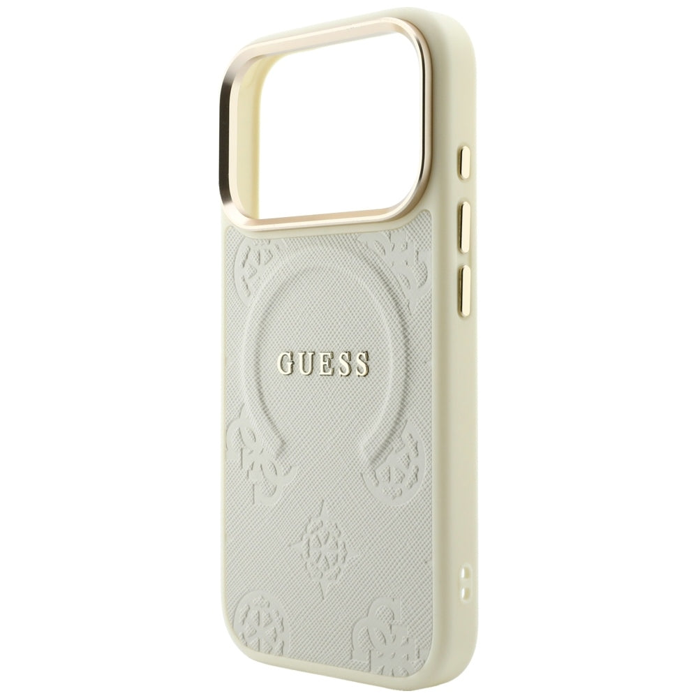 MagSafe-hoesje voor Apple iPhone 18 Pro Max / 17 Pro Max, Guess, Saffiano Peony Hot Stamp, Beige