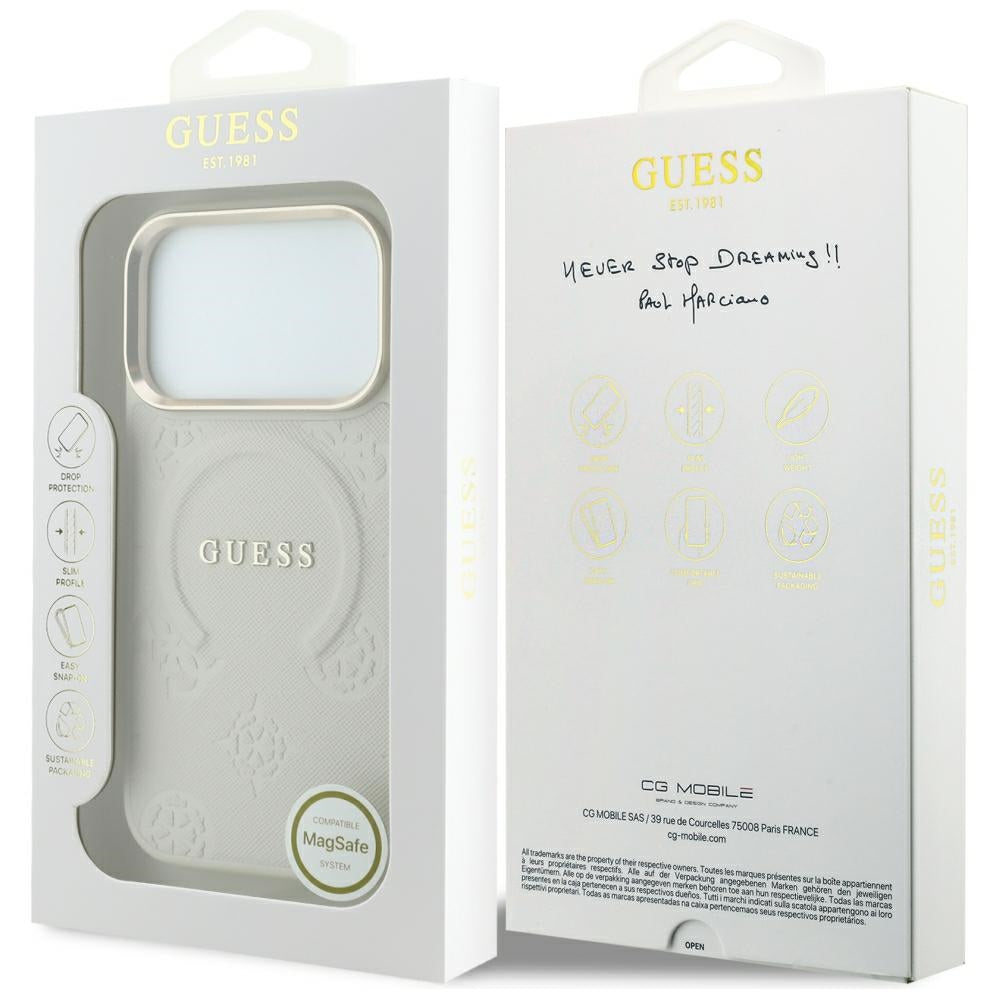 MagSafe-hoesje voor Apple iPhone 18 Pro Max / 17 Pro Max, Guess, Saffiano Peony Hot Stamp, Beige