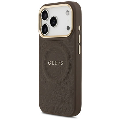 MagSafe Case for Apple iPhone 18 Pro Max / 17 Pro Max, Guess, Saffiano Peony Ring, Brown