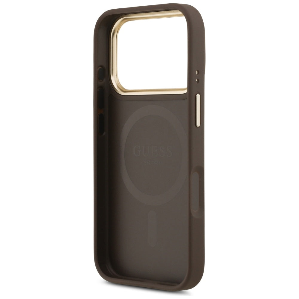 MagSafe Case for Apple iPhone 18 Pro Max / 17 Pro Max, Guess, Saffiano Peony Ring, Brown