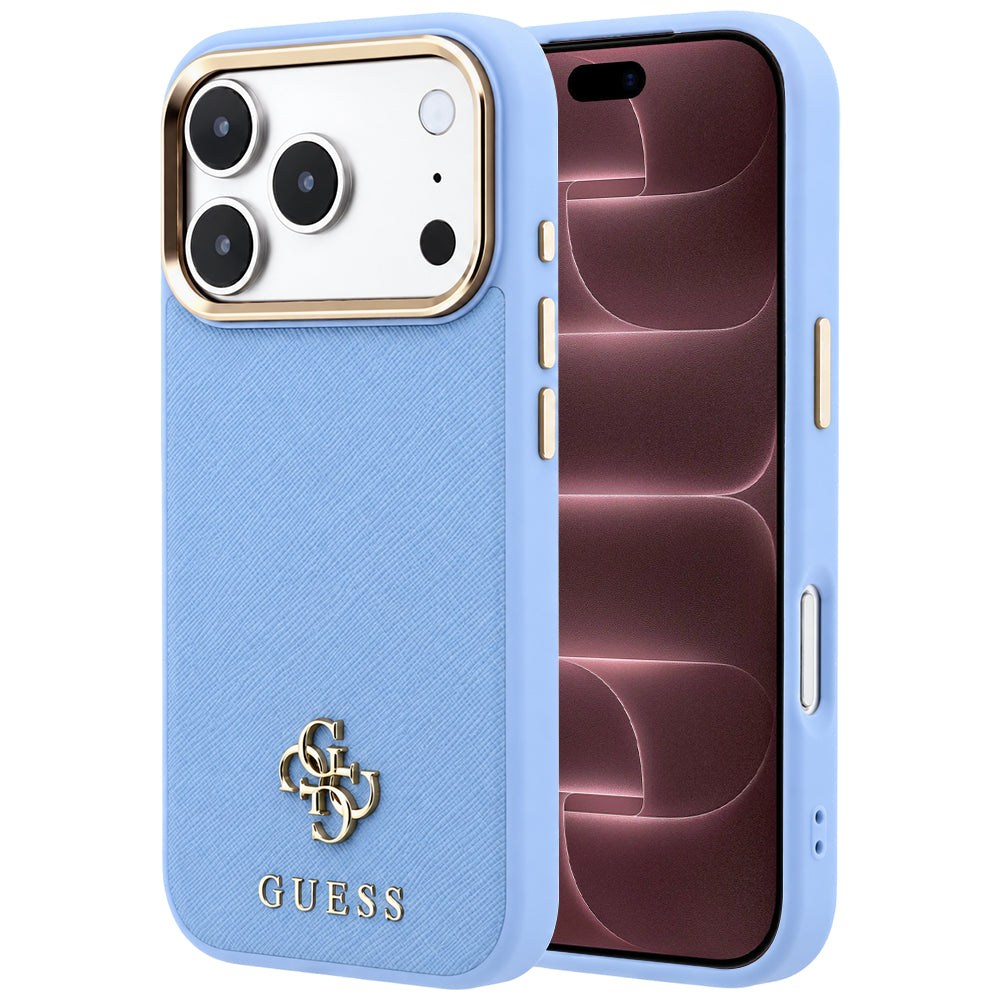 MagSafe-hoesje voor Apple iPhone 18 Pro Max / 17 Pro Max, Guess, Saffiano Small 4G Classic, Blauw