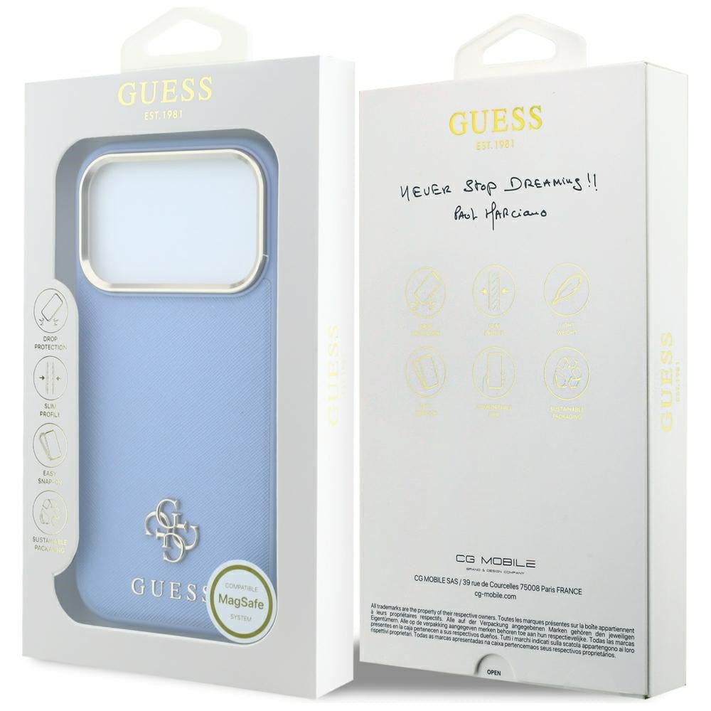 MagSafe-hoesje voor Apple iPhone 18 Pro Max / 17 Pro Max, Guess, Saffiano Small 4G Classic, Blauw