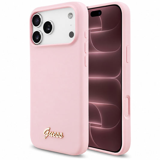 MagSafe-hoesje voor Apple iPhone 18 Pro Max / 17 Pro Max, Guess, Script Metal Logo, Roze