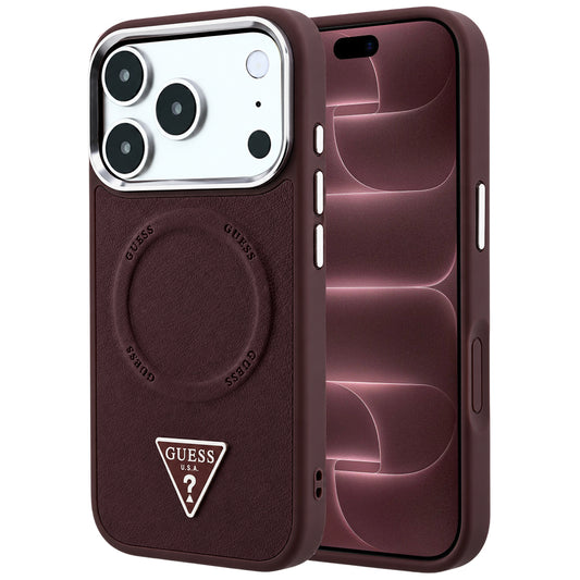 MagSafe Case for Apple iPhone 18 Pro Max / 17 Pro Max, Guess, Triangle Logo, Burgundy