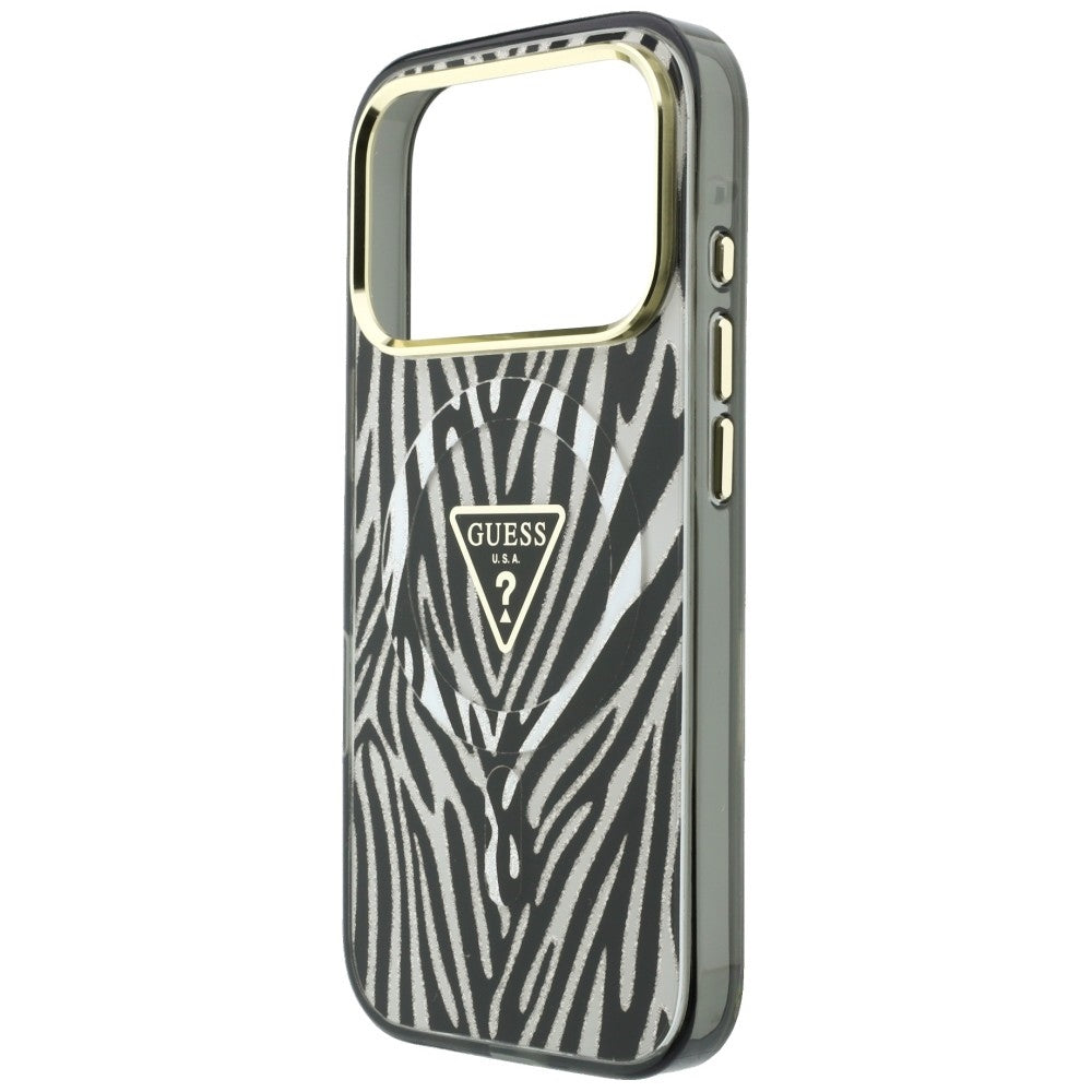 MagSafe-hoes voor Apple iPhone 18 Pro Max / 17 Pro Max, Guess, Zebra Glitter Driehoek Logo, Zilver