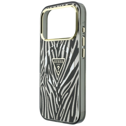 MagSafe-hoes voor Apple iPhone 18 Pro Max / 17 Pro Max, Guess, Zebra Glitter Driehoek Logo, Zilver