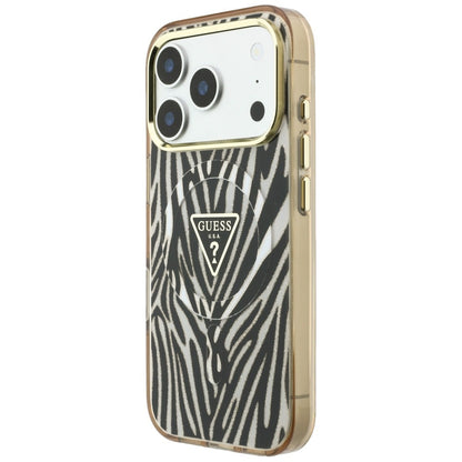 MagSafe-hoesje voor Apple iPhone 18 Pro Max / 17 Pro Max, Guess, Zebra Glitter Driehoek Logo, Goud