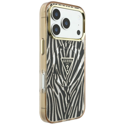 MagSafe-hoesje voor Apple iPhone 18 Pro Max / 17 Pro Max, Guess, Zebra Glitter Driehoek Logo, Goud