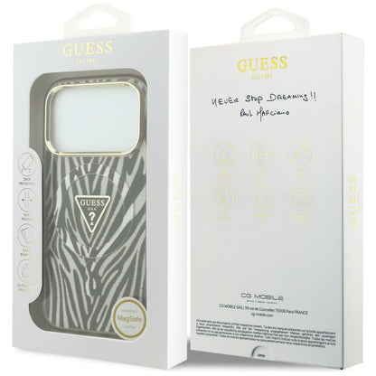 MagSafe-hoesje voor Apple iPhone 18 Pro Max / 17 Pro Max, Guess, Zebra Glitter Driehoek Logo, Goud