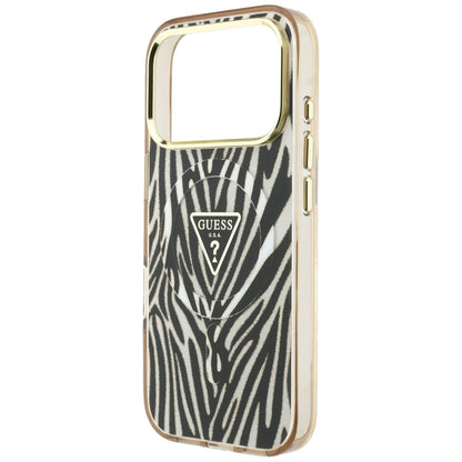 MagSafe-hoesje voor Apple iPhone 18 Pro Max / 17 Pro Max, Guess, Zebra Glitter Driehoek Logo, Goud