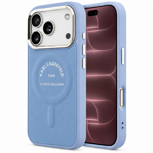 MagSafe-hoesje voor Apple iPhone 18 Pro Max / 17 Pro Max, Karl Lagerfeld, Embossed Open Ring RSG Logo, blauw
