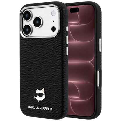 MagSafe-hoesje voor Apple iPhone 18 Pro Max / 17 Pro Max, Karl Lagerfeld, Grained Choupette Head Metal, zwart