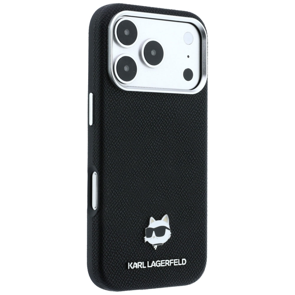 MagSafe-hoesje voor Apple iPhone 18 Pro Max / 17 Pro Max, Karl Lagerfeld, Grained Choupette Head Metal, zwart