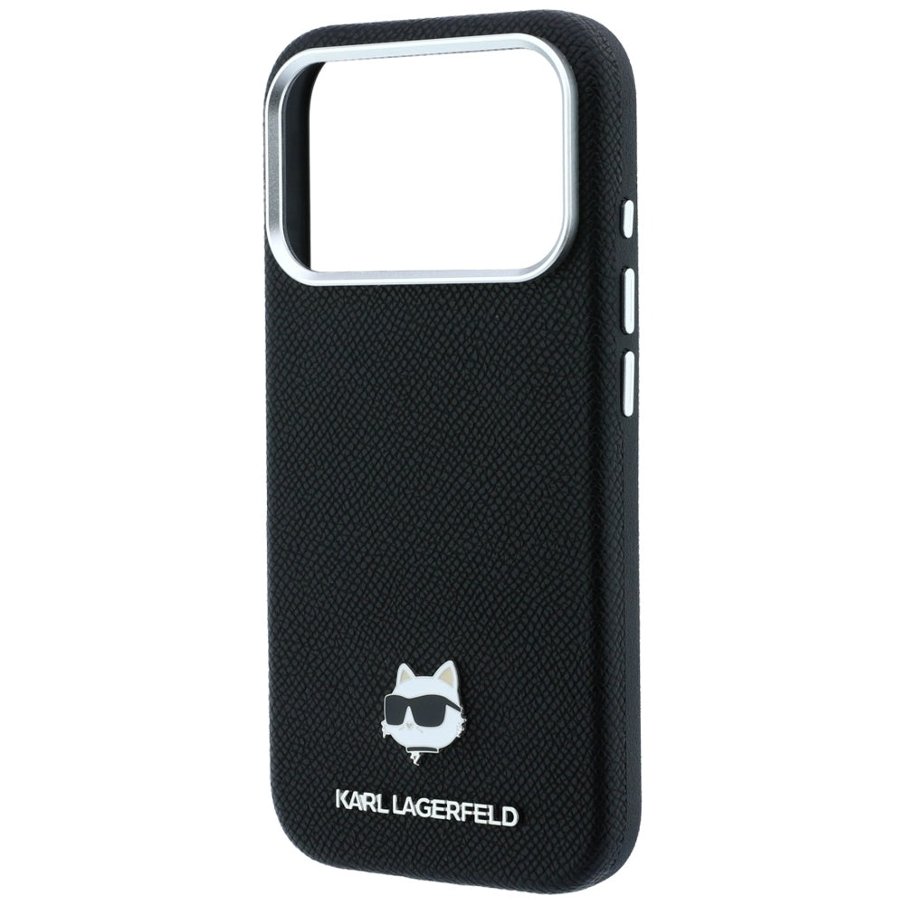 MagSafe-hoesje voor Apple iPhone 18 Pro Max / 17 Pro Max, Karl Lagerfeld, Grained Choupette Head Metal, zwart