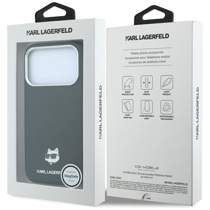 MagSafe-hoesje voor Apple iPhone 18 Pro Max / 17 Pro Max, Karl Lagerfeld, Grained Choupette Head Metal, zwart