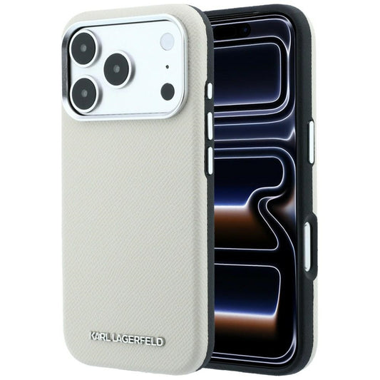 MagSafe-hoesje voor Apple iPhone 18 Pro Max / 17 Pro Max, Karl Lagerfeld, Gegranuleerd Uitgerekt Logo, Beige